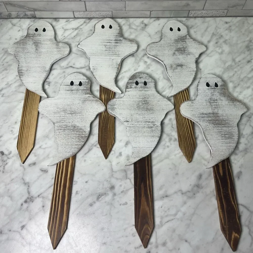 Halloween Ghost Yard Stakes - 6PCS Rustic/ Distressed Ghost Lawn Decorations